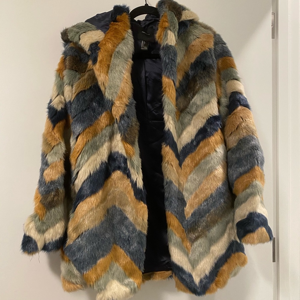 Faux fur coat with hood